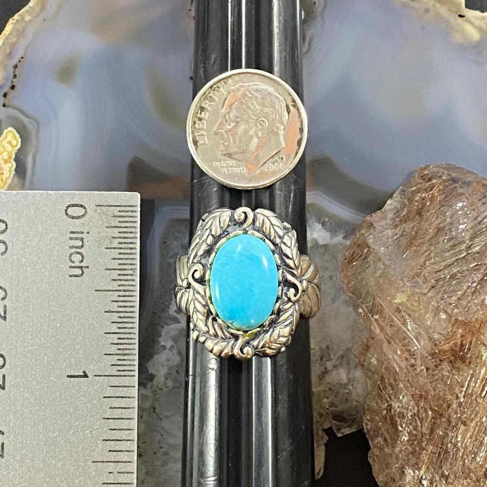 Carolyn Pollack Sterling Silver Oval Turquoise Leaf Design Ring Size 7, 8.5 - Picture 9 of 10